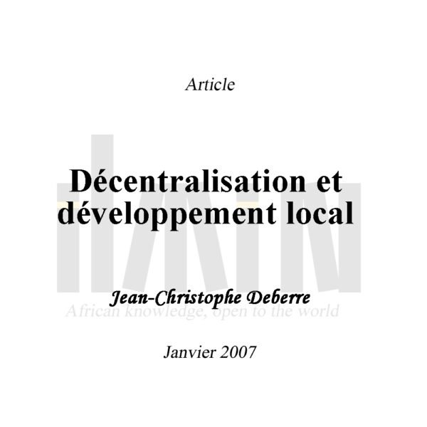 Décentralisation et développement local