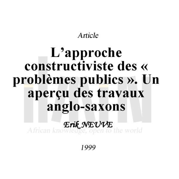 L’approche constructiviste des « problèmes publics ». Un aperçu des travaux anglo-saxons