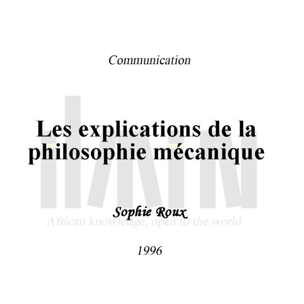 Les explications de la philosophie mécanique