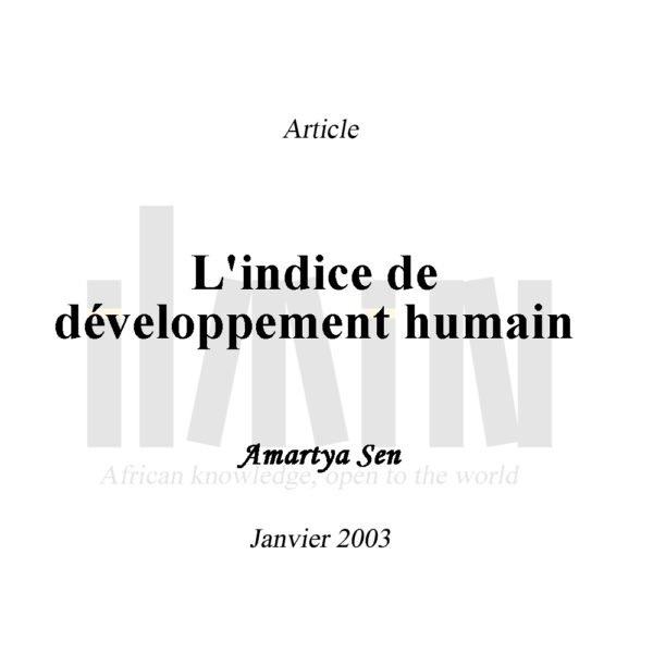 L'indice de développement humain