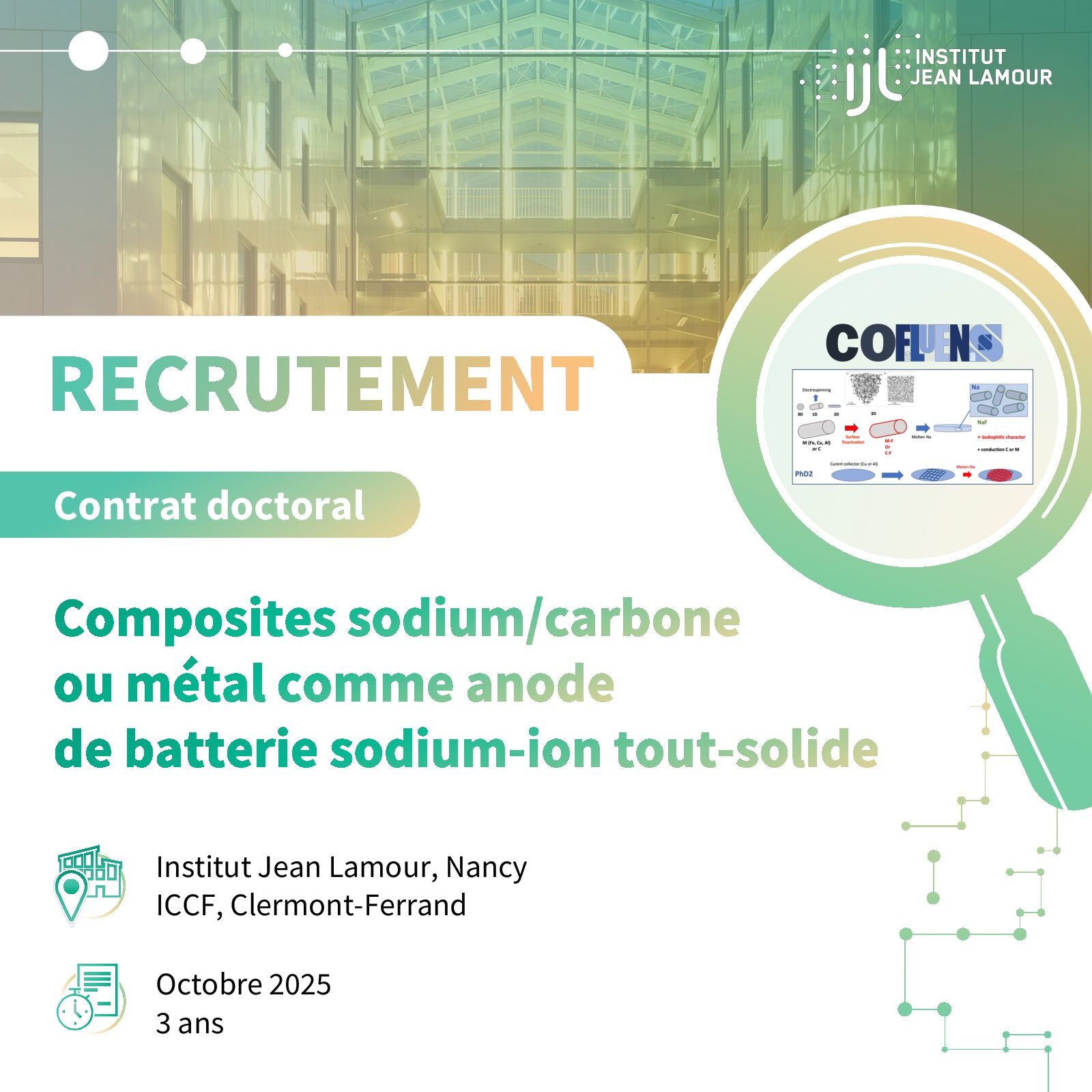 [Contrat de recherche - Octobre 2025] Contrat doctoral sur l'étude de composants de batterie à l’Institut Jean Lamour