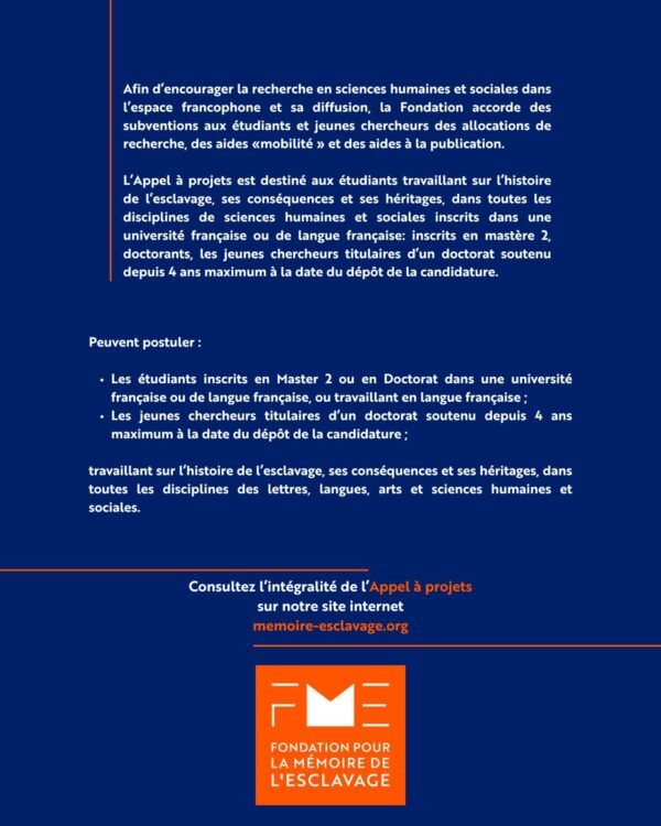 [Bourse de recherche - Juillet 2025] La Fondation pour la mémoire de l’esclavage – Image 2
