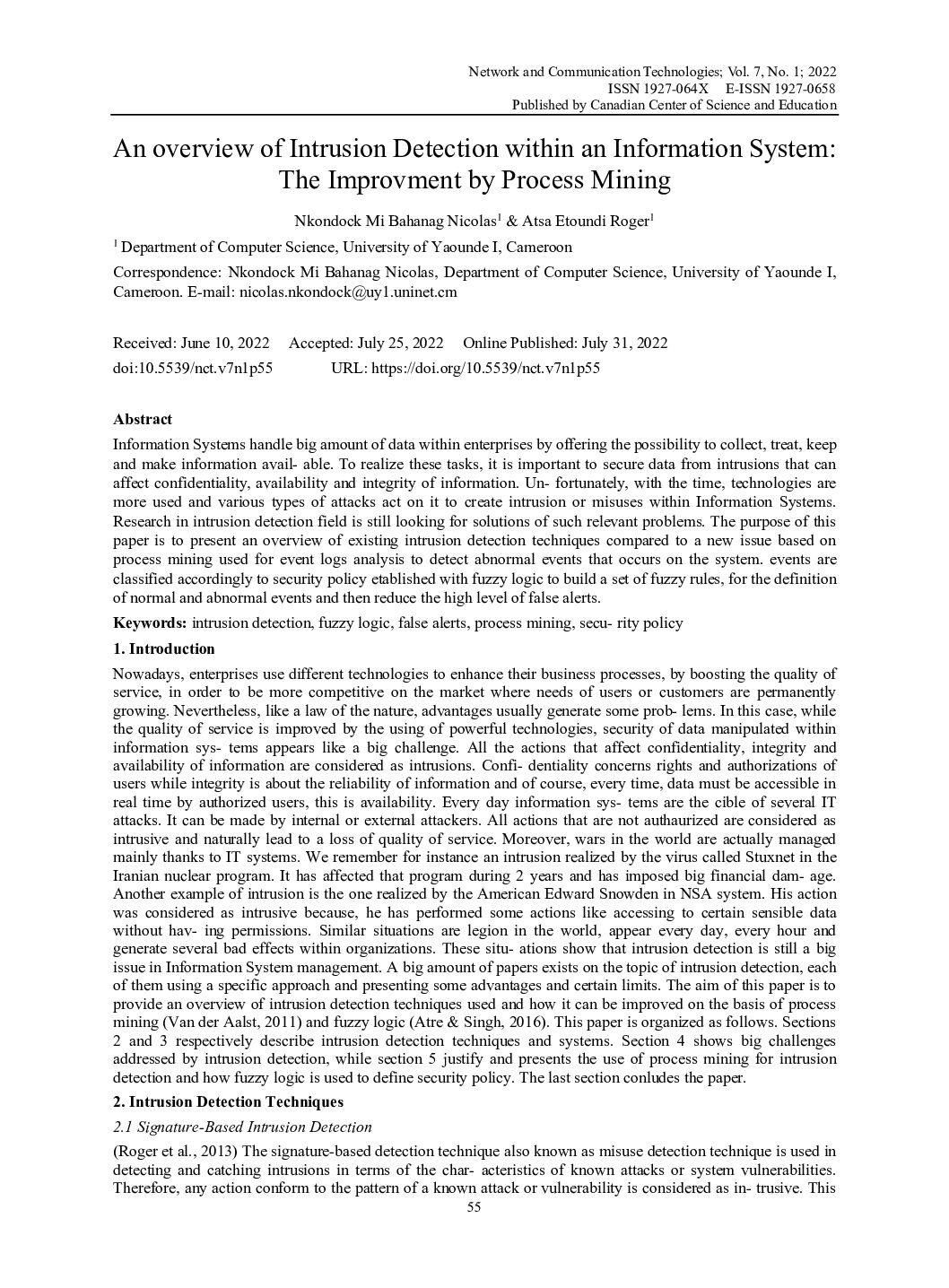 An overview of Intrusion Detection within an Information System: The Improvment by Process Mining