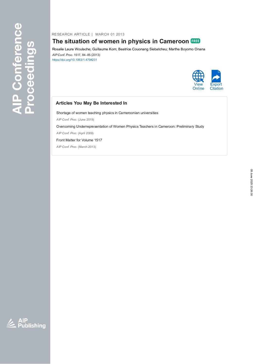 The situation of women in physics in Cameroon
