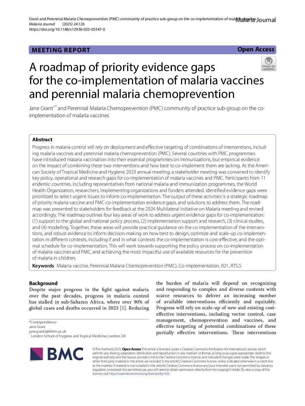 A roadmap of priority evidence gaps for the co-implementation of malaria vaccines and perennial malaria chemoprevention