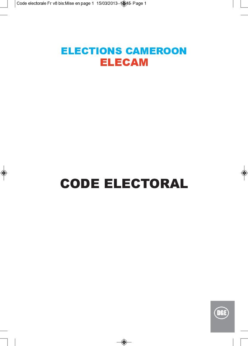 Code électoral du Cameroun (Loi n° 2012/001 du 19 avril 2012 portant code électoral)
