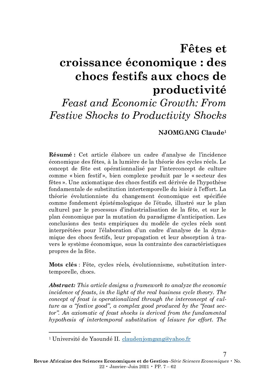Fêtes et croissance économique : des chocs festifs aux chocs de productivité