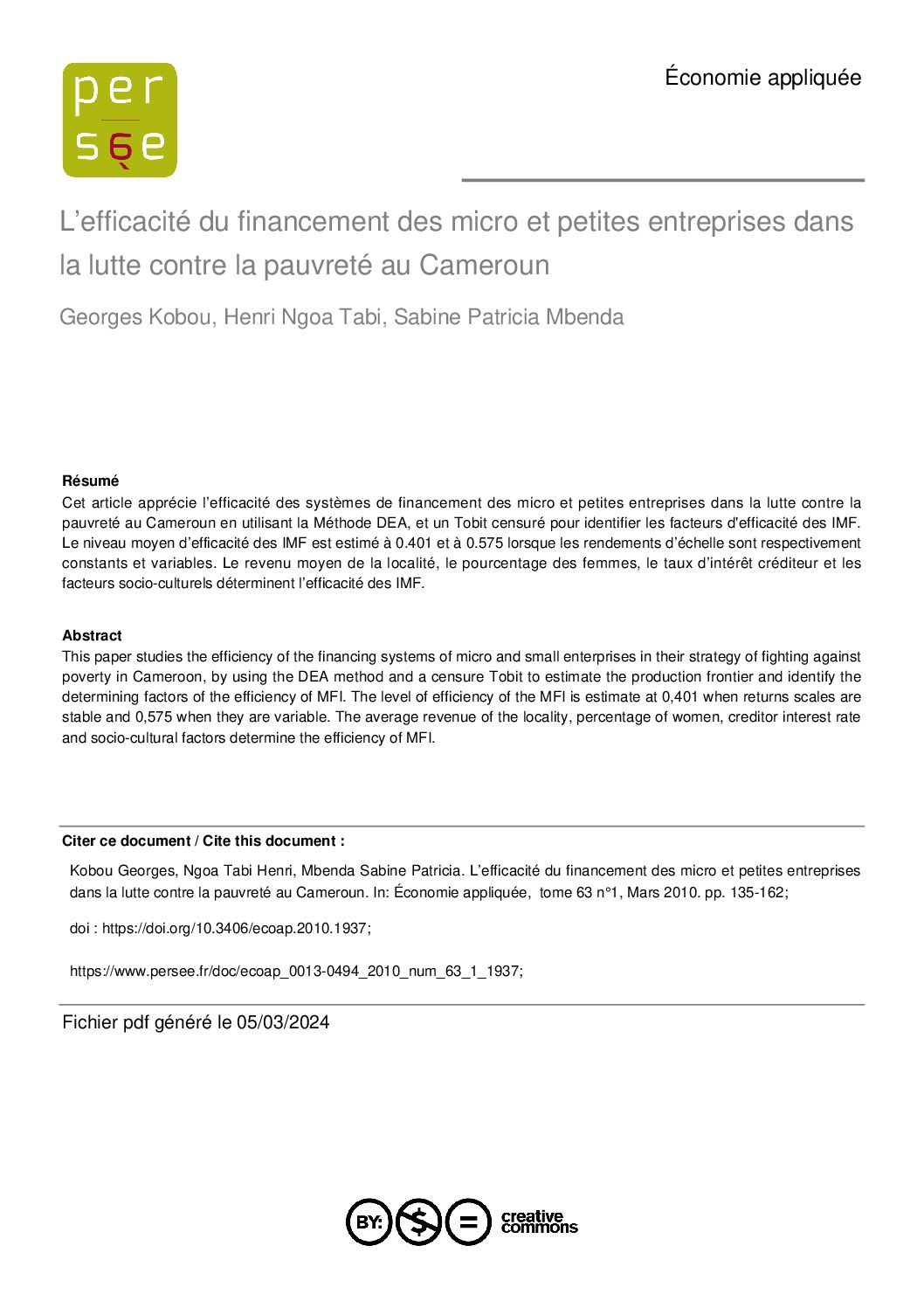 L’efficacité du financement des micro et petites entreprises dans la lutte contre la pauvreté au Cameroun
