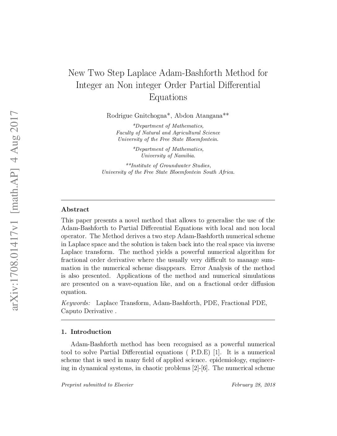 New Two Step Laplace Adam-Bashforth Method for Integer an Non integer Order Partial Differential Equations