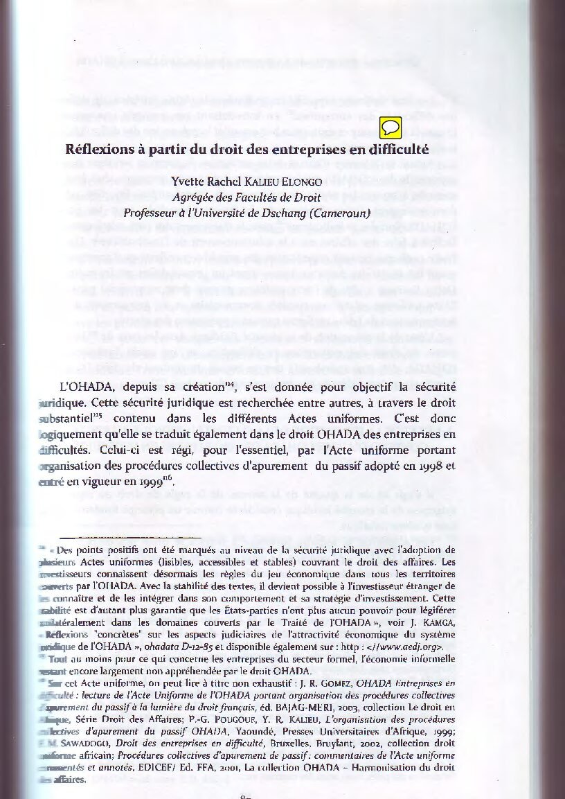 L’état de la perception de la sécurité juridique dans l’espace OHADA: Réflexions à partir du droit des entreprises en difficultés