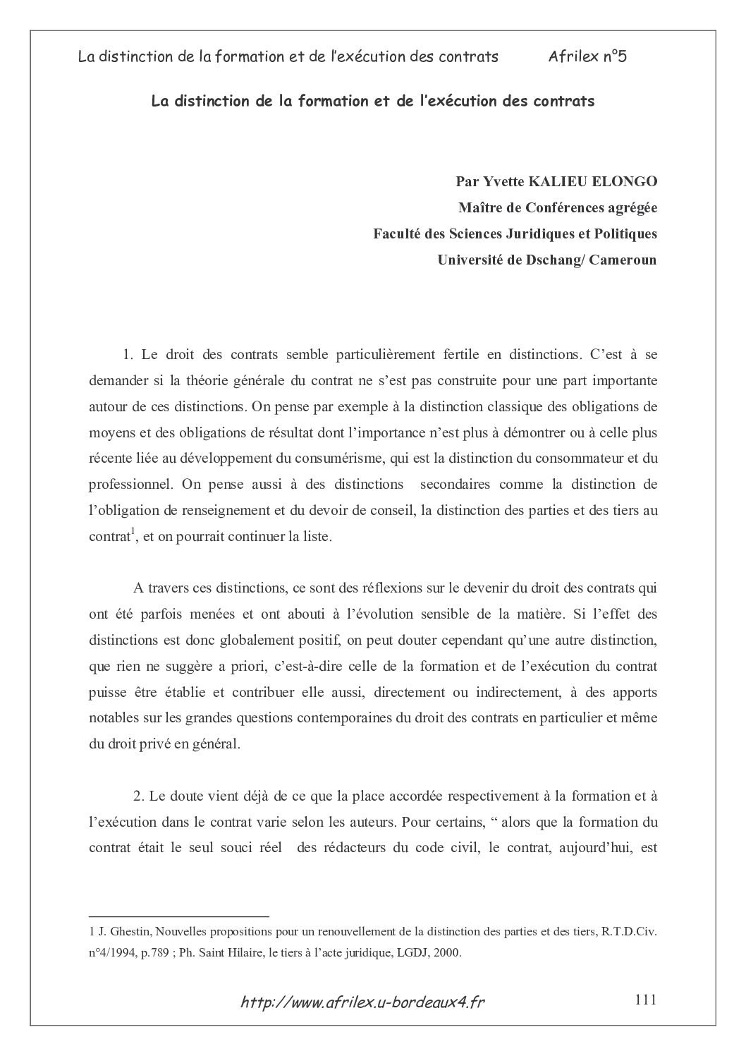 La distinction de la formation et de l'exécution des contrats