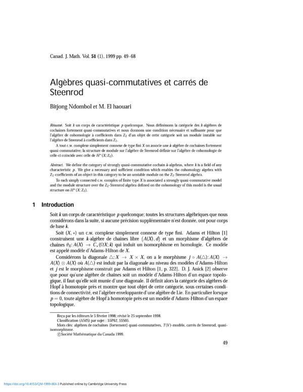 Algèbres quasi-commutatives et carrés de Steenrod