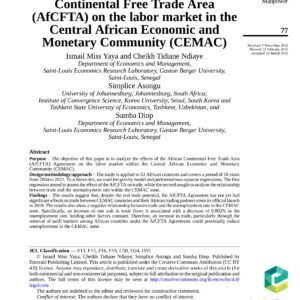 Première de couverture Analysis of the effects of the African Continental Free Trade Area (AfCFTA) on the labor market in the Central African Economic and Monetary Community (CEMAC)-images-1