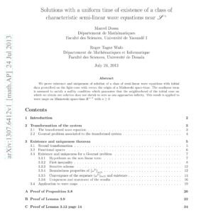 Solutions with a uniform time of existence of a class of characteristic semi-linear wave equations near S+