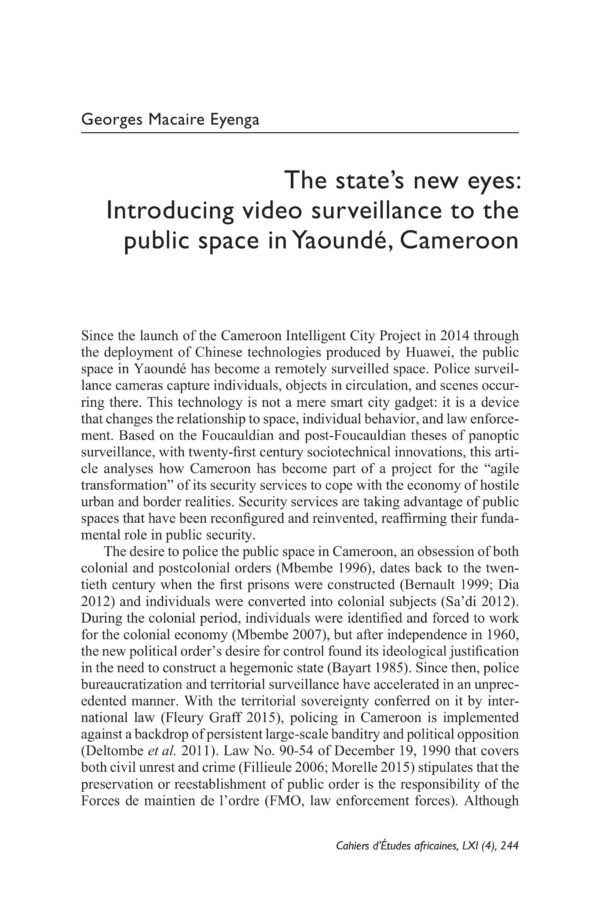 The state’s new eyes: Introducing video surveillance to the public space in Yaoundé, Cameroon