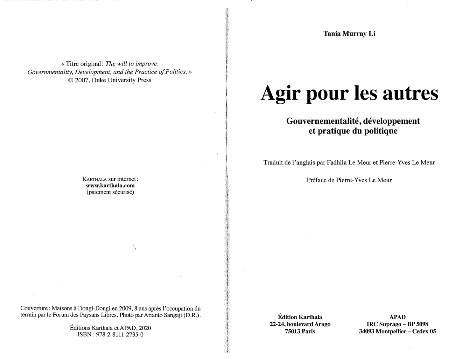 Agir pour les autres : Gouvernementalité, développement et pratique du politique