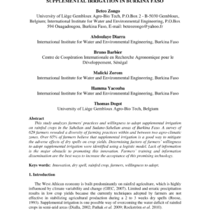 Farmers’ Practices and Willingness to Adopt Supplemental Irrigation in Burkina Faso