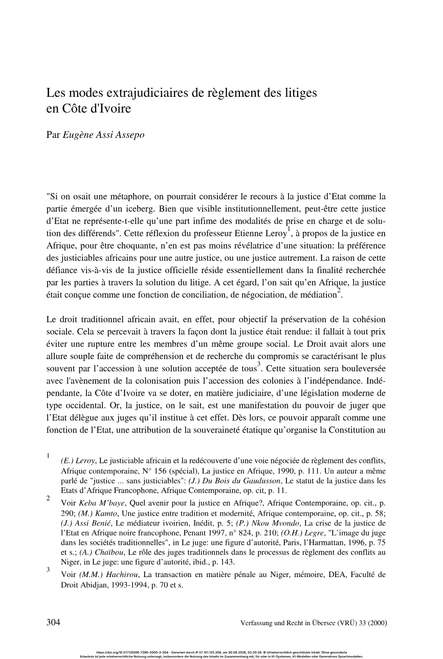 Les modes extrajudiciaires de règlement des litiges en Côte d'Ivoire
