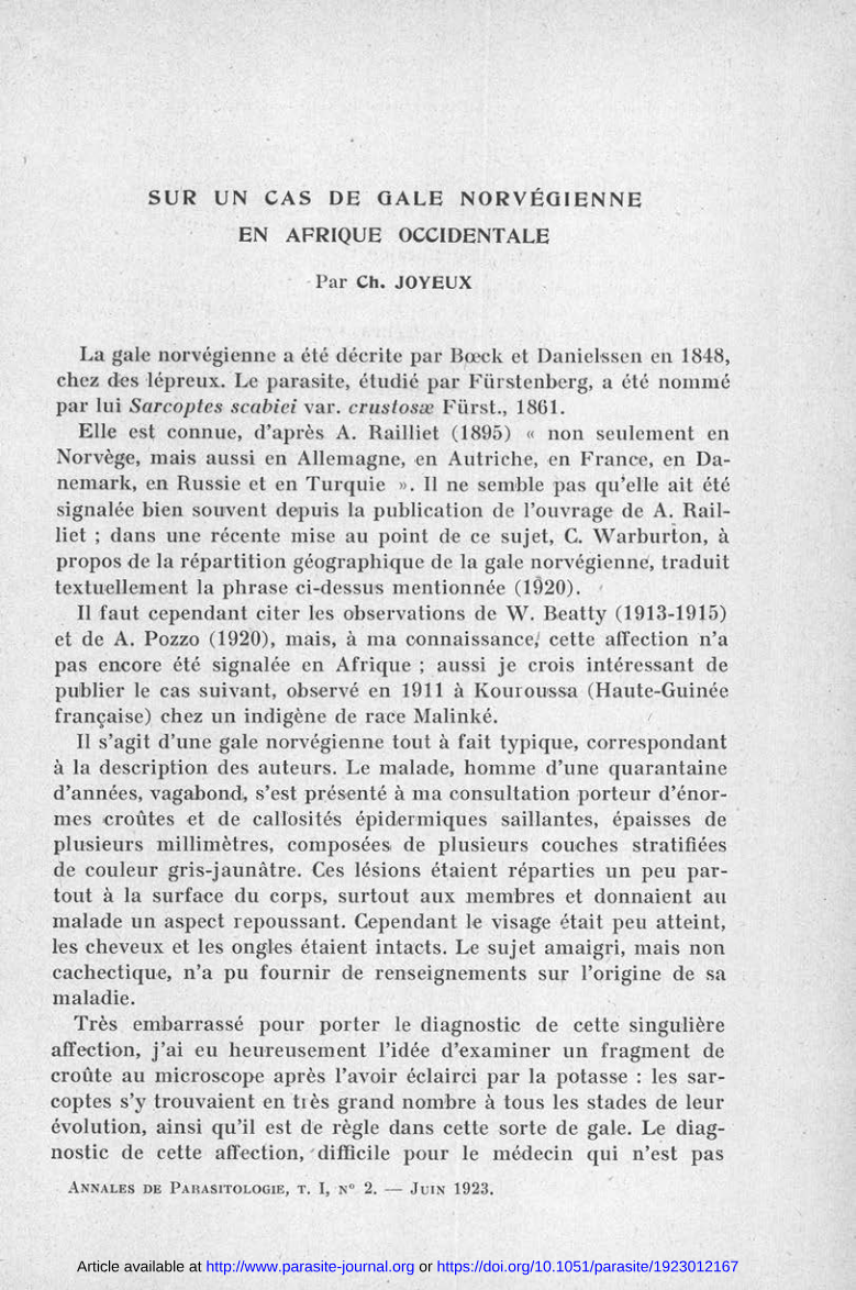 Sur un cas de gale norvégienne en Afrique occidentale