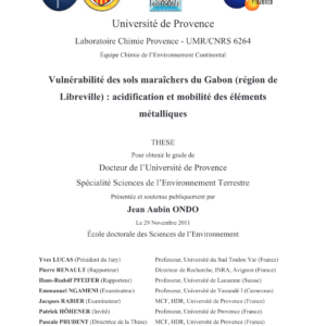 Vulnérabilité des sols maraîchers du Gabon (région de Libreville) : acidification et mobilité des éléments métalliques