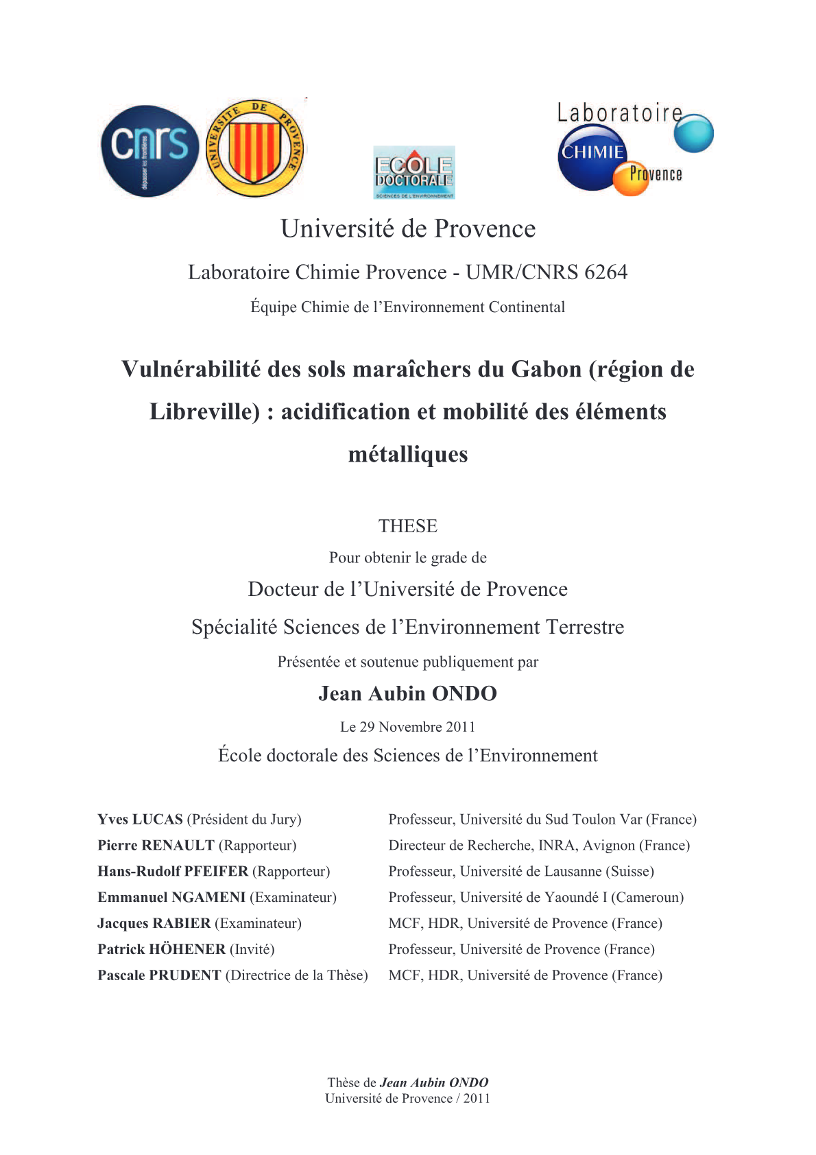 Vulnérabilité des sols maraîchers du Gabon (région de Libreville) : acidification et mobilité des éléments métalliques
