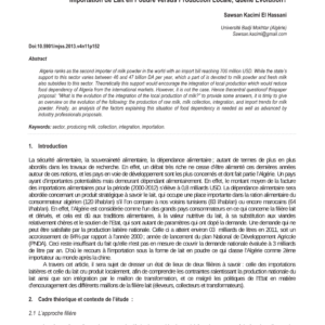 Algérie : Dépendance alimentaire, importation de lait et production locale