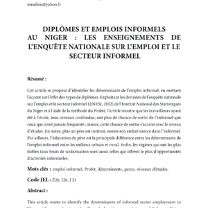 Niger : Diplômes, éducation et déterminants de l'emploi informel