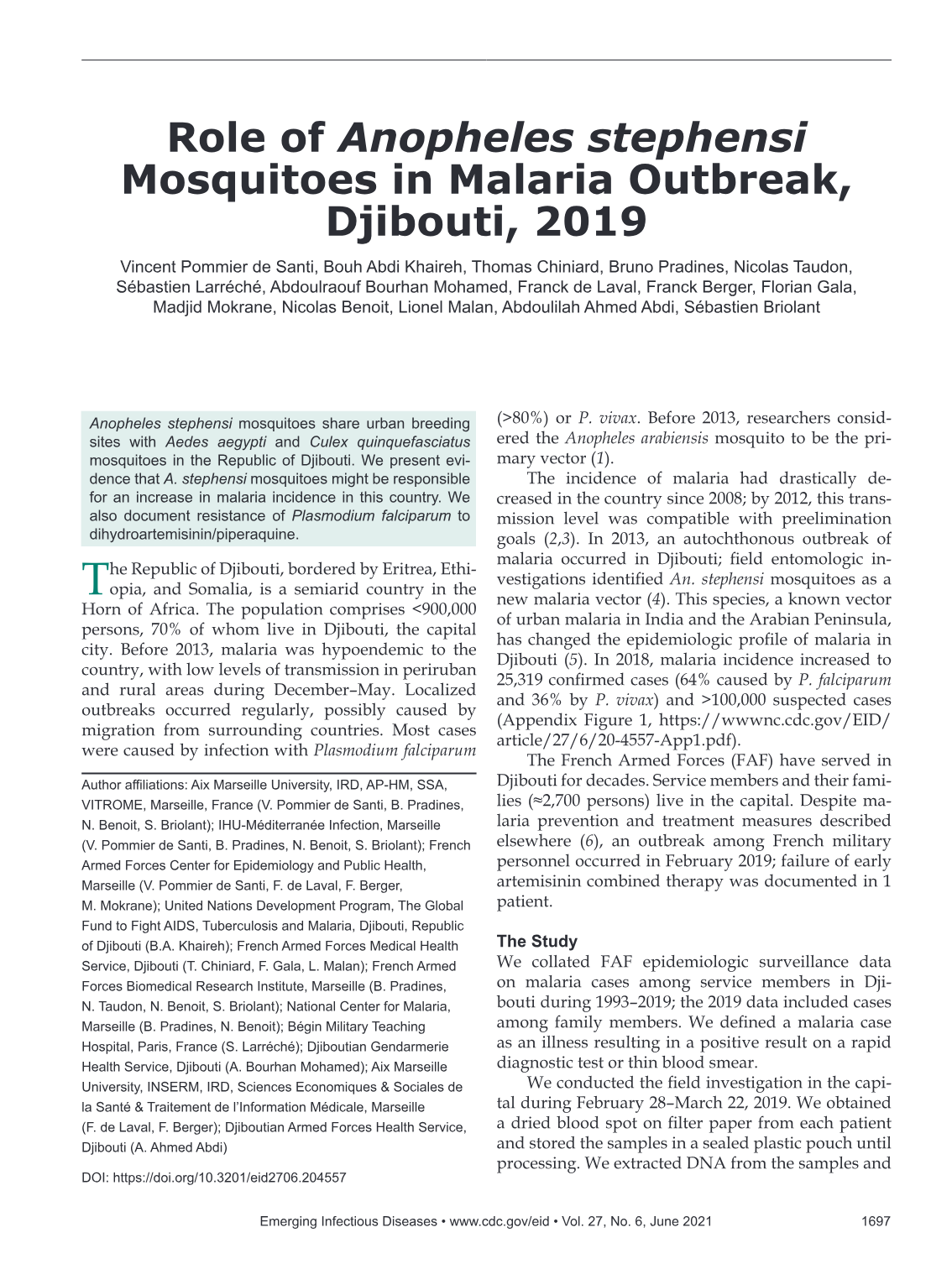 Paludisme à Djibouti : Anopheles stephensi et résistance (2019)