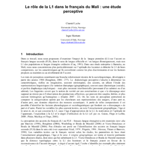Rôle de la L1 dans le français du Mali : une étude perceptive