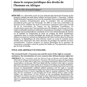 Affaire Guehi c. Tanzanie : Assistance consulaire et droits humains africains