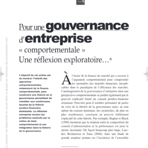 Gouvernance d'entreprise comportementale : une approche exploratoire