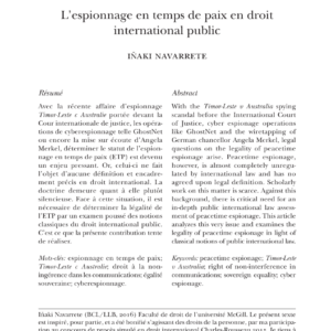 L’espionnage en temps de paix en droit international public