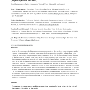 Perception des espaces verts et services écosystémiques à Bujumbura