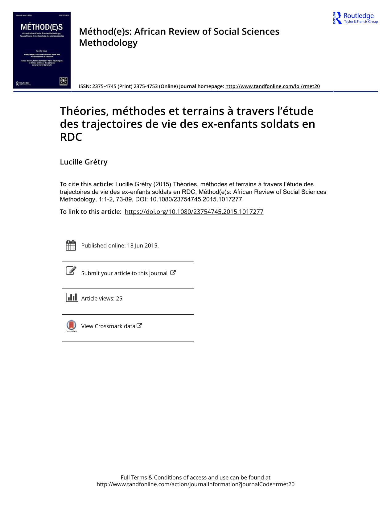 Ex-enfants soldats en RDC : Trajectoires de vie, théories et méthodes