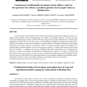 Ethnobotanique : Plantes anti-ravageurs chez les Turka (Burkina Faso)