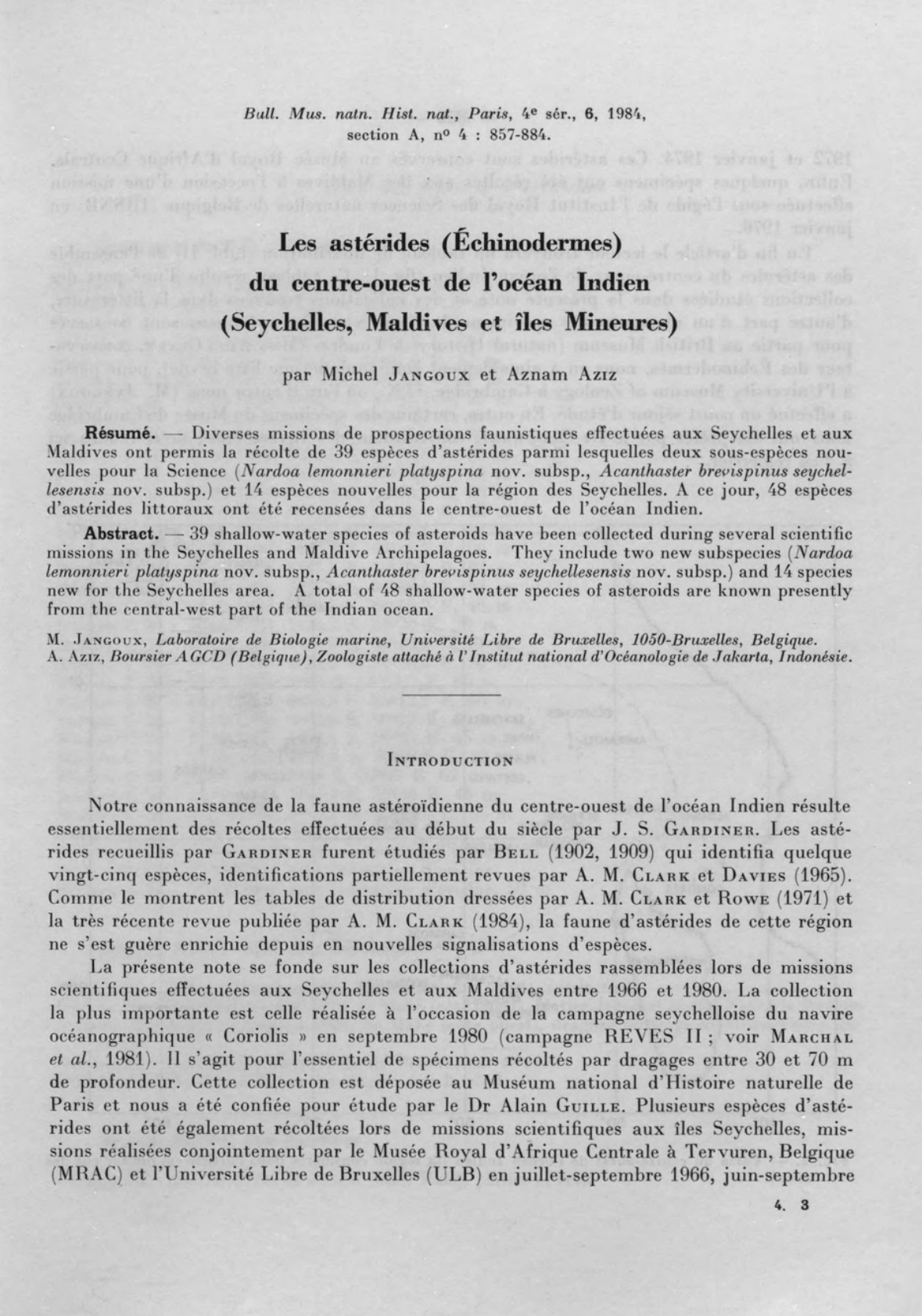 Faune des astérides (Échinodermes) : Océan Indien (Seychelles, Maldives)