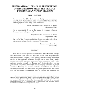Transnational Trials as Transitional Justice: Lessons from the Trial of Two Rwandan Nuns in Belgium