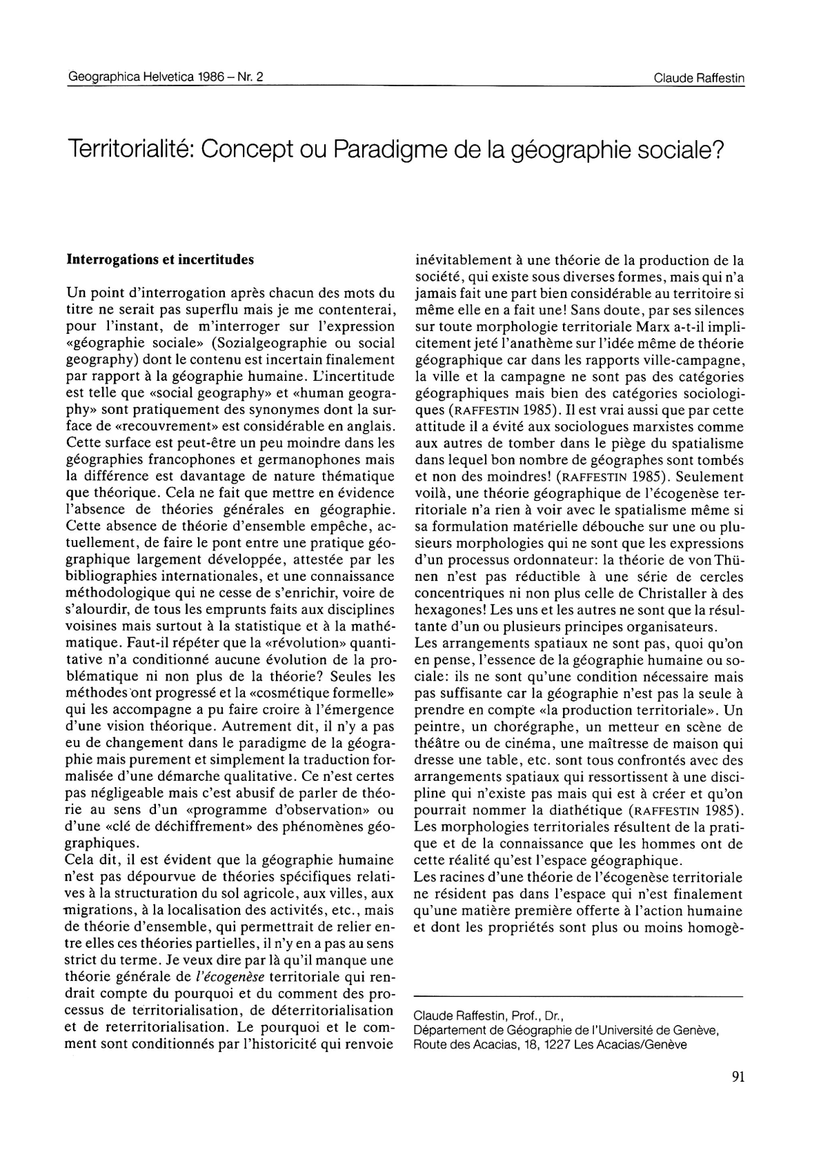 Territorialité : Concept et paradigme en géographie sociale