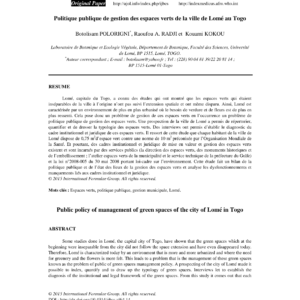 Évaluation de la politique de gestion des espaces verts à Lomé (Togo)