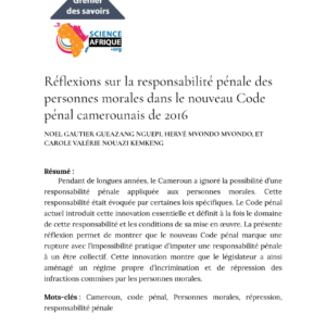 Responsabilité pénale des personnes morales : le Code pénal camerounais 2016