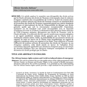 Droits non-dérogeables africains et urgence sanitaire Covid-19