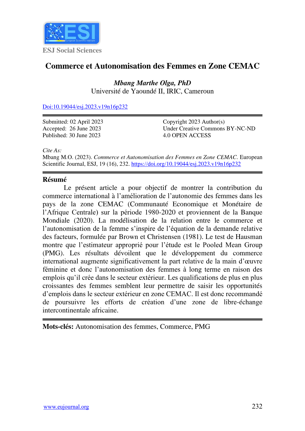 Commerce et autonomisation des femmes en zone CEMAC
