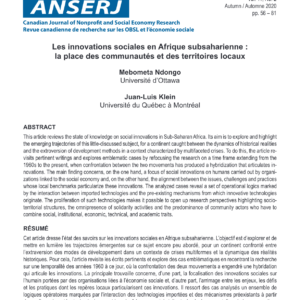 Innovations sociales en Afrique subsaharienne : communautés et territoires locaux
