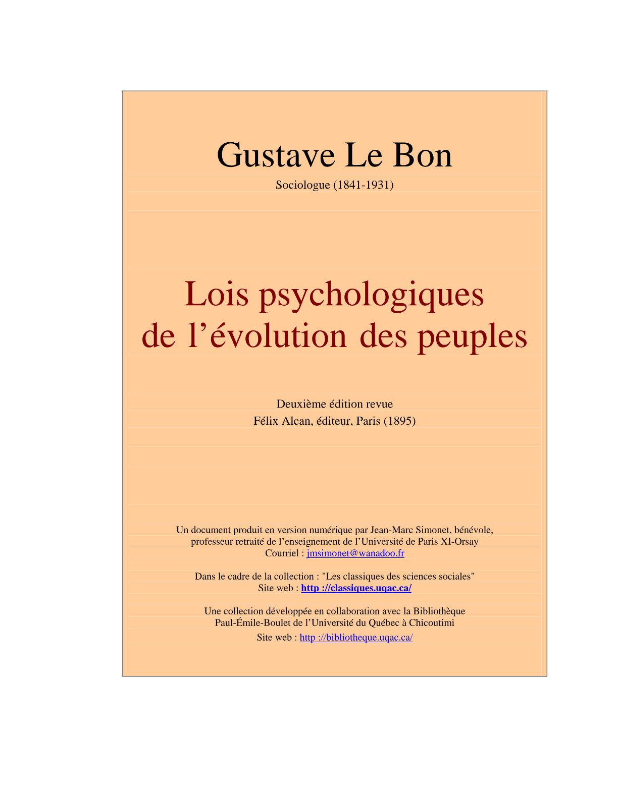 Gustave Le Bon : Lois psychologiques de l'évolution des peuples