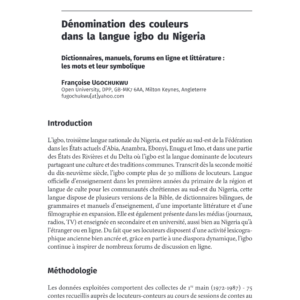 Dénomination et symbolique des couleurs en langue igbo (Nigeria)