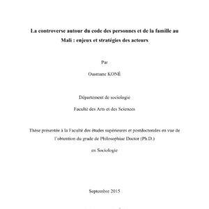 Code de la famille au Mali : controverse, enjeux et stratégies d'acteurs