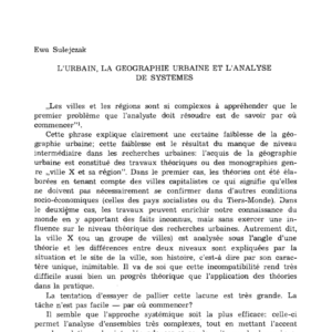 Géographie urbaine et analyse de systèmes: une approche théorique