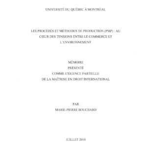 Procédés de production (PMP) : Commerce, environnement et droit international