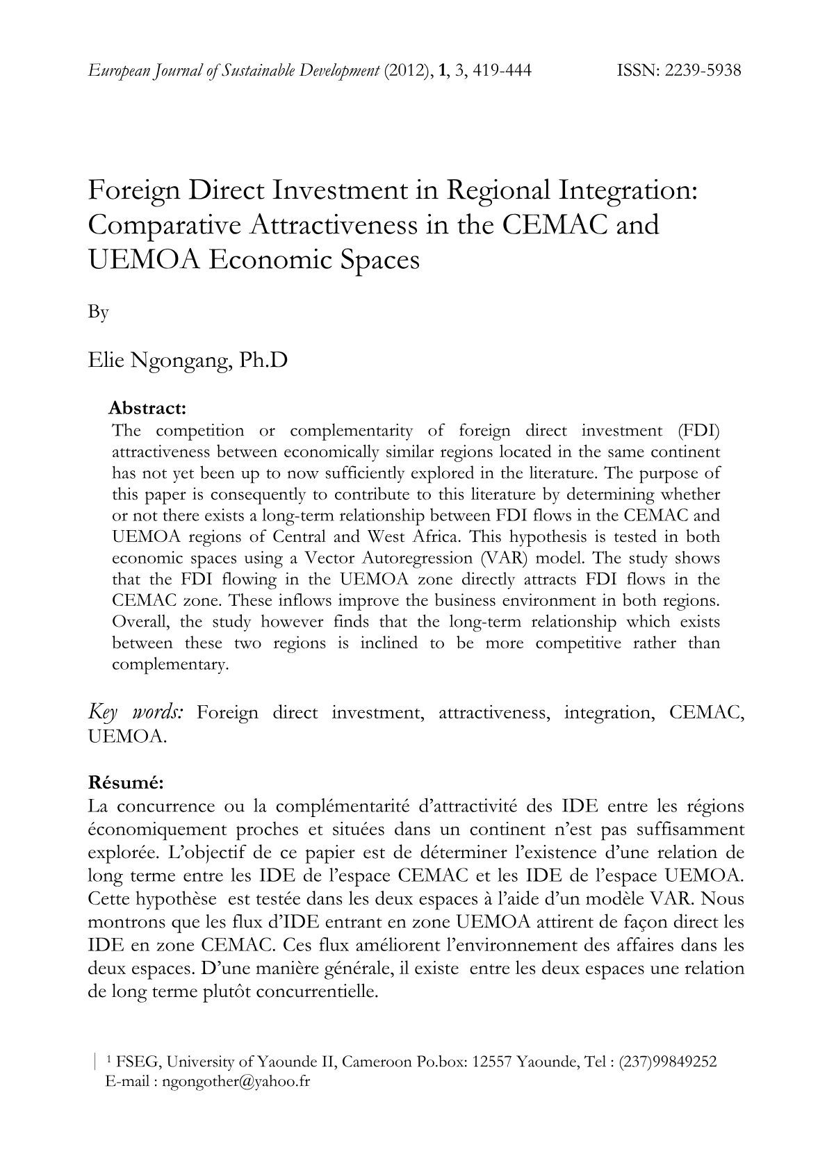 IDE et intégration régionale : attractivité CEMAC et UEMOA