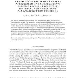 Révision des genres africains Paropsiopsis et Smeathmannia (Passifloraceae) : nouvelle espèce du Cameroun